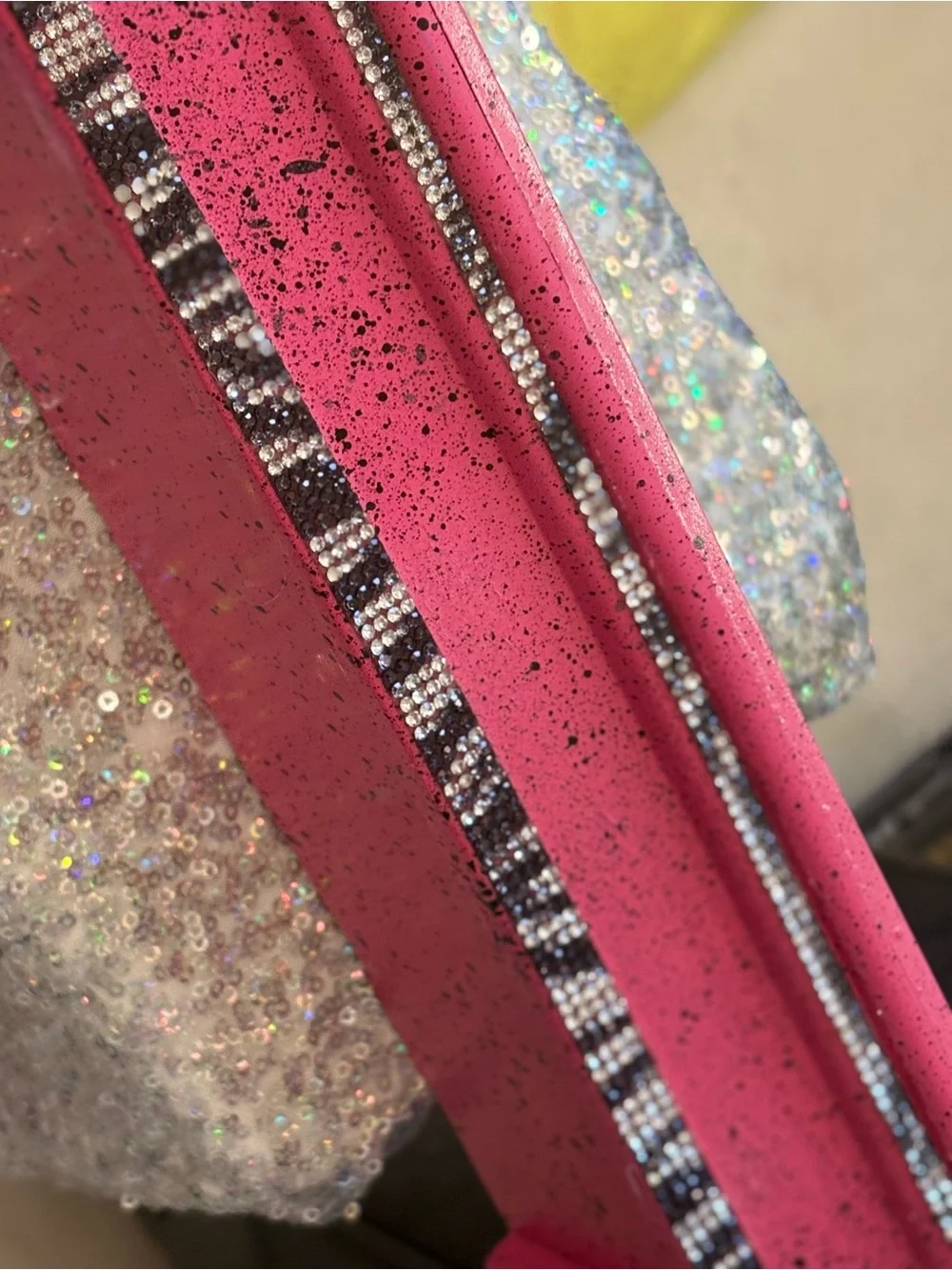 Hot Pink & black splash floating wall shelf with Zebra print rhinestone accents
